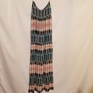 Nicole Miller Artelier blue and red print gauzy artsy maxi dress size 4 Boho